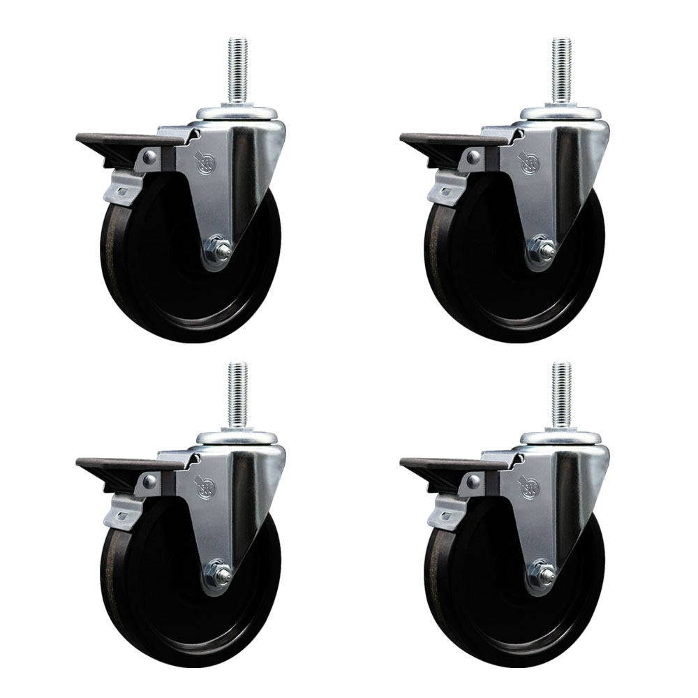 SCC-TS20S514-PHS-PLB-58212-4 Phenolic Swivel Threaded Stem Caster with 5 x 1.25 in. Black Wheels & 0.63 in. Stems - Set of 4