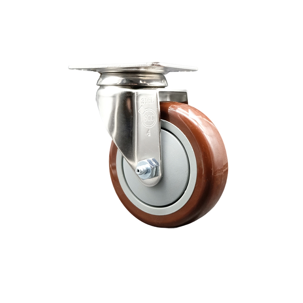 SCC-SS31620S414-PPUB-MRN Polyurethane Swivel Top Plate Caster with 4 in. 316 Stainless Steel Maroon Caster Wheel