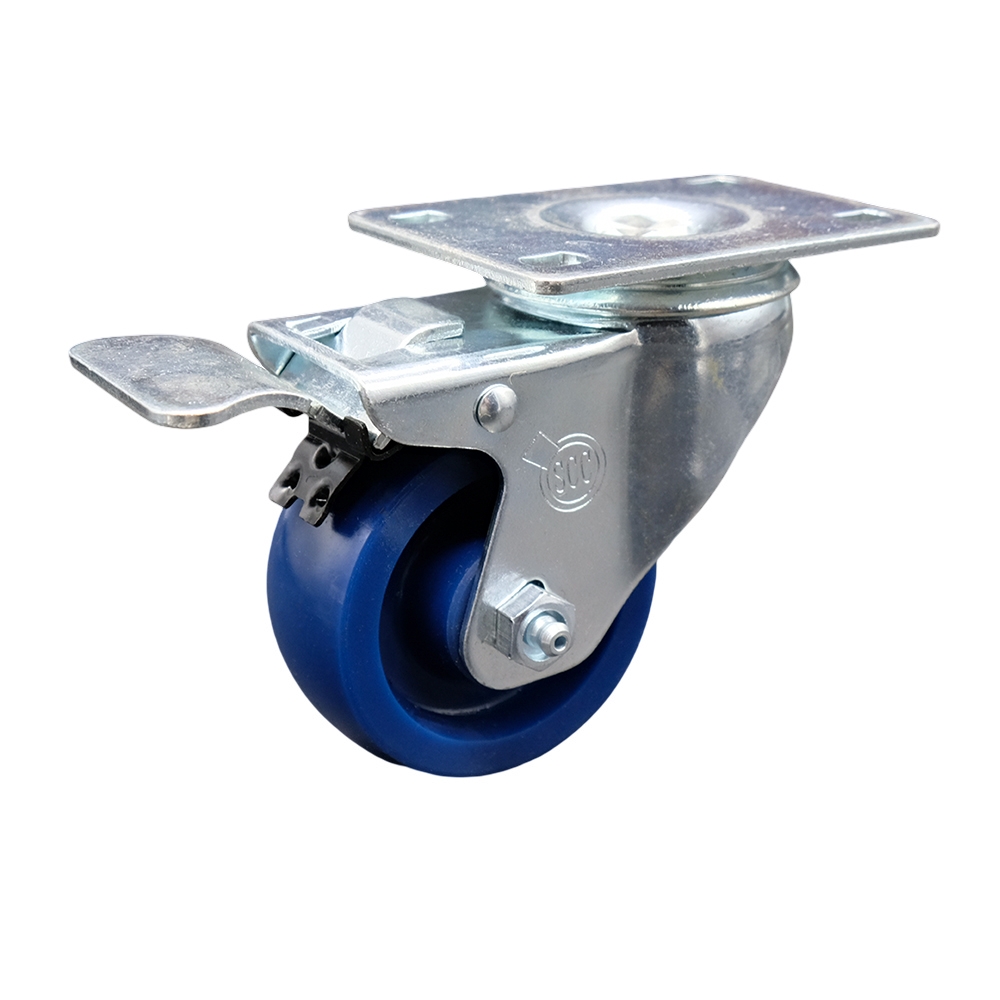 SCC-SSTTL20S314-SPUS Stainless Steel Solid Polyurethane Swivel Top Plate Caster with 3 x 1.25 in. Blue Wheel & Total Locking Brake