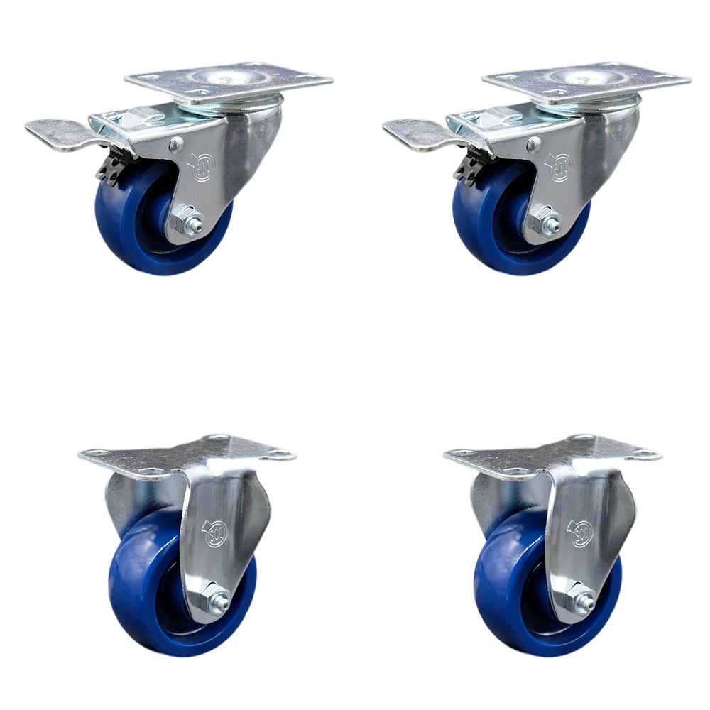 SCC-SSTTL20S3514-SPUS-2-R-2 Stainless Steel Solid Polyurethane Swivel Top Plate Caster with 3.5 x 1.25 in. Blue Wheels - Set of 4