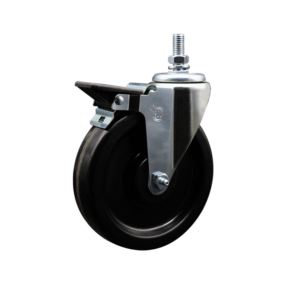 SCC-TS20S615-PHS-PLB-M1015 Phenolic Swivel Threaded Stem Caster with 6 x 1.25 in. Black Wheel & 10 mm Stem & Posi Locking Brake