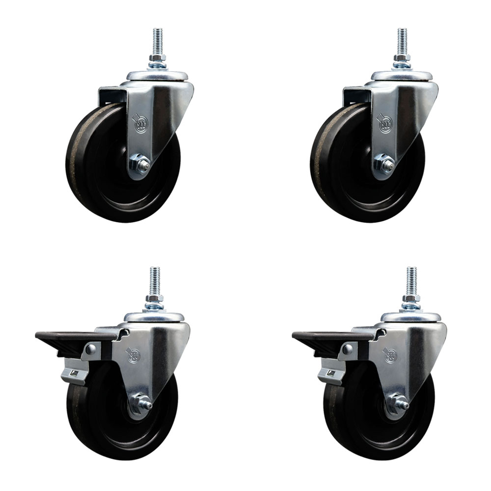 SCC-TS20S414-PHS-M1215-2-PLB-2 Phenolic Swivel Threaded Stem Caster with 4 x 1.25 in. Black Wheels & 12 mm Stems - Set of 4