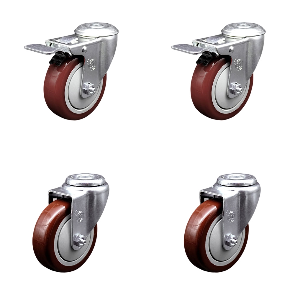 SCC-BHTTL20S414-PPUB-MRN-2-S-2 Polyurethane Swivel Bolt Hole Caster with 4 x 1.25 in. Maroon Wheels - Set of 4