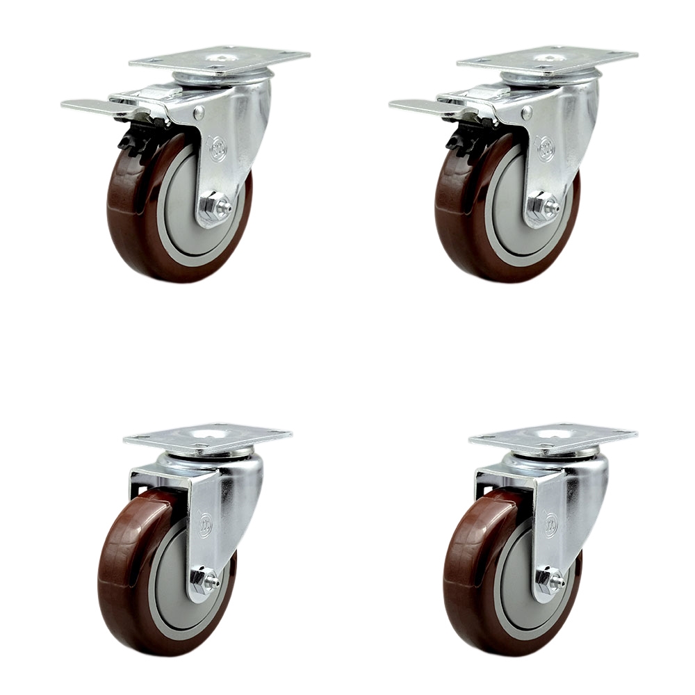 SCC-TTL20S414-PPUB-MRN-2-S-2 Polyurethane Swivel Top Plate Caster with 4 in. Maroon Wheels - Set of 4