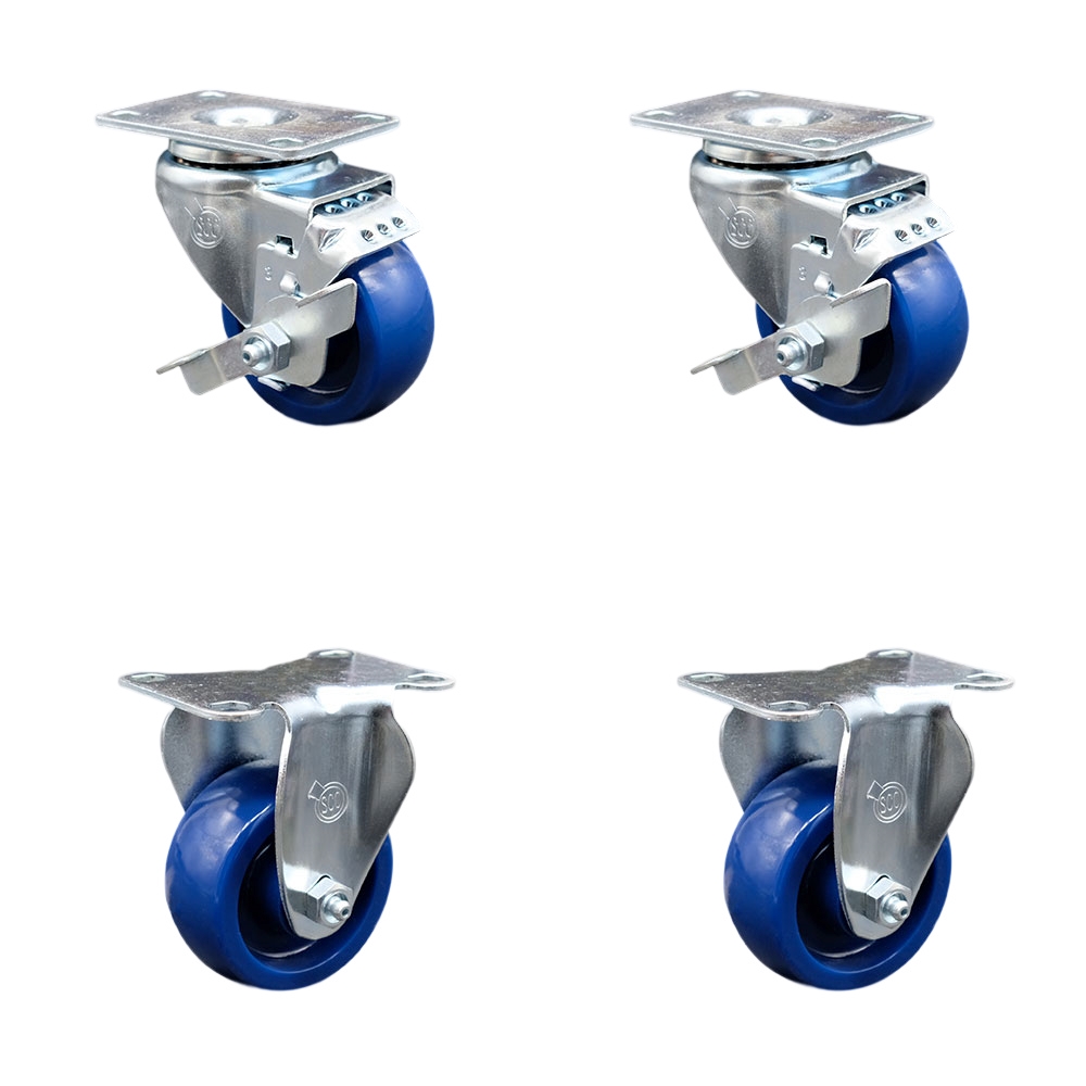 SCC-20S314-SPUS-TLB-2-R-2 Solid Polyurethane Swivel Top Plate Caster with 3 x 1.25 in. Blue Wheels - Set of 4