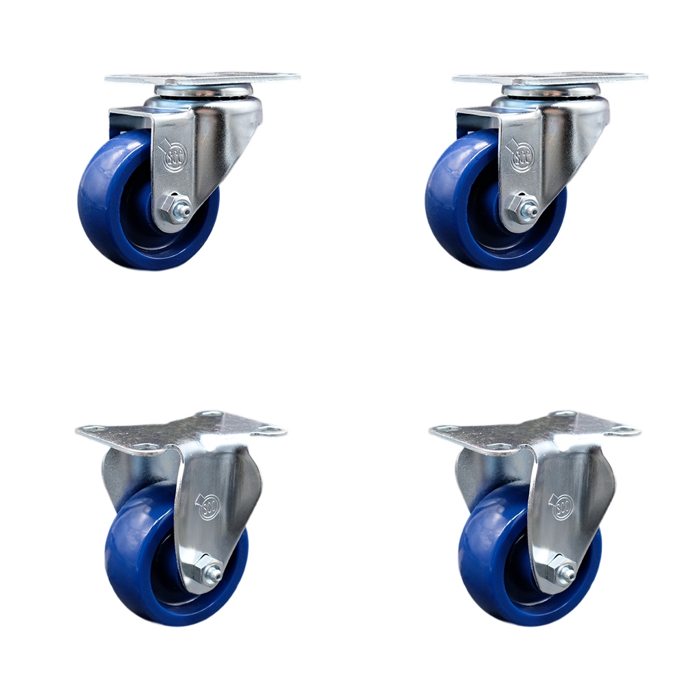 SCC-SS20S314-SPUS-2-R-2 Stainless Steel Solid Polyurethane Swivel Top Plate Caster with 3 x 1.25 in. Blue Wheels - Set of 4