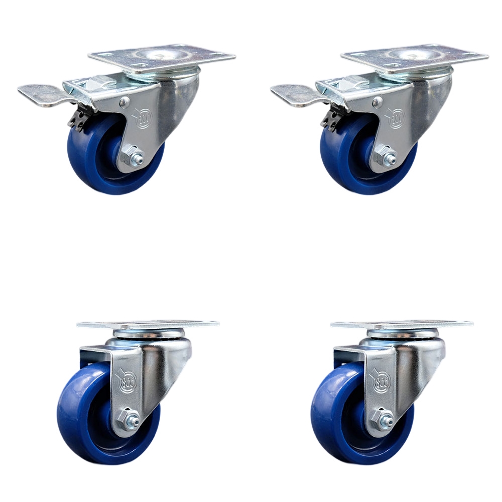 SCC-SSTTL20S314-SPUS-2-S-2 Stainless Steel Solid Polyurethane Swivel Top Plate Caster with 3 x 1.25 in. Blue Wheels - Set of 4