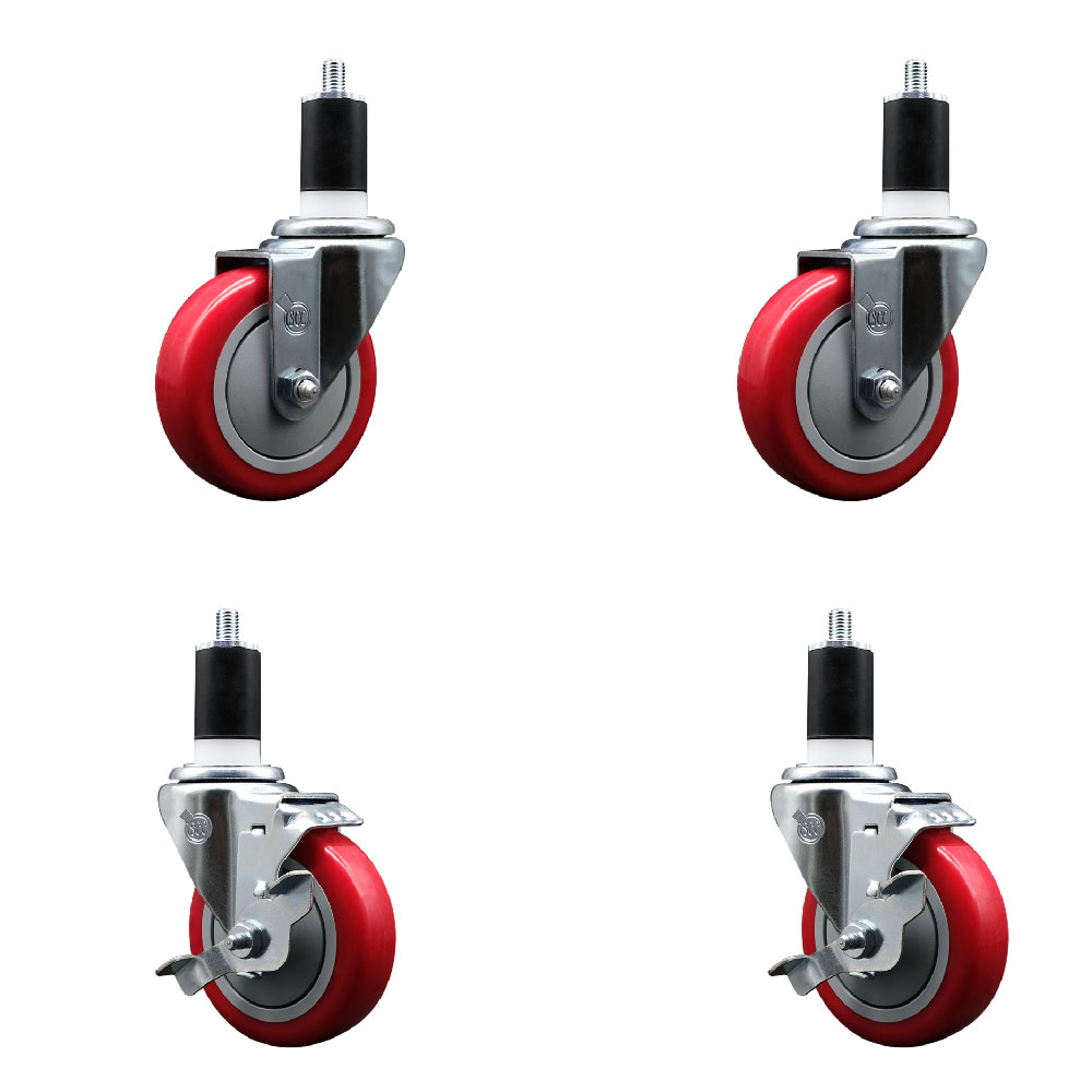 SCC-EX20S414-PPUB-RED-2-TLB-2-112 Polyurethane Swivel Expanding Stem Caster with 4 in. Red Wheels & 1.5 in. Stems - Set of 4