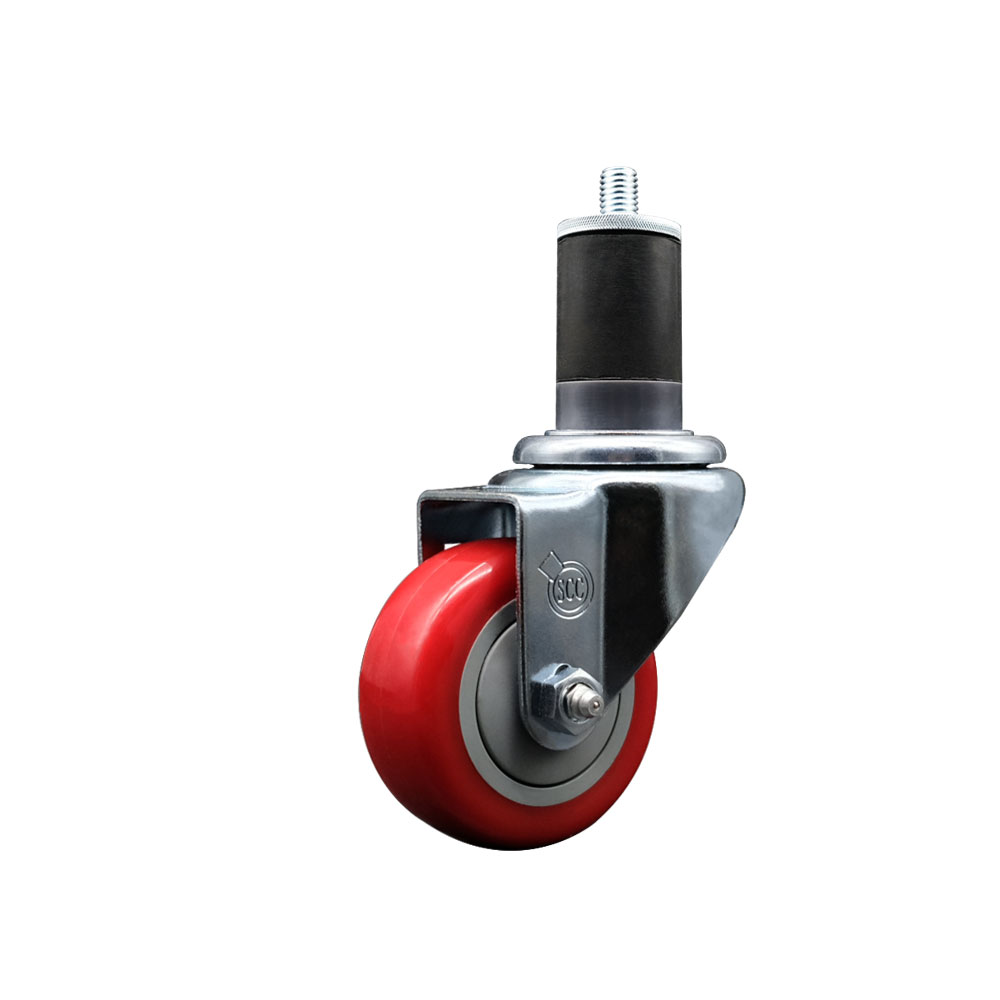 SCC-EX20S314-PPUB-RED-158 Polyurethane Expanding Stem Swivel Caster with 3 in. Red Wheel & 1.63 in. Stem