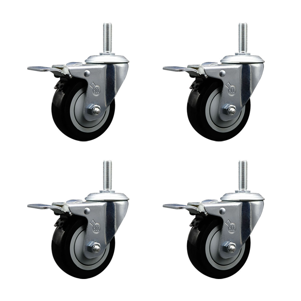 SCC-TSTTL20S414-PPUB-BLK-34212-4 Polyurethane Swivel Threaded Stem Caster with 4 x 1.25 in. Black Wheels & 0.75 in. Stems - Set of 4