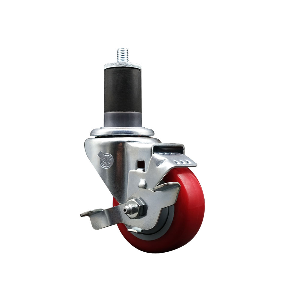 SCC-EX20S314-PPUB-RED-TLB-158 Polyurethane Expanding Stem Swivel Caster with 3 in. Red Wheel & 1.63 in. Stem & Top Locking Brake