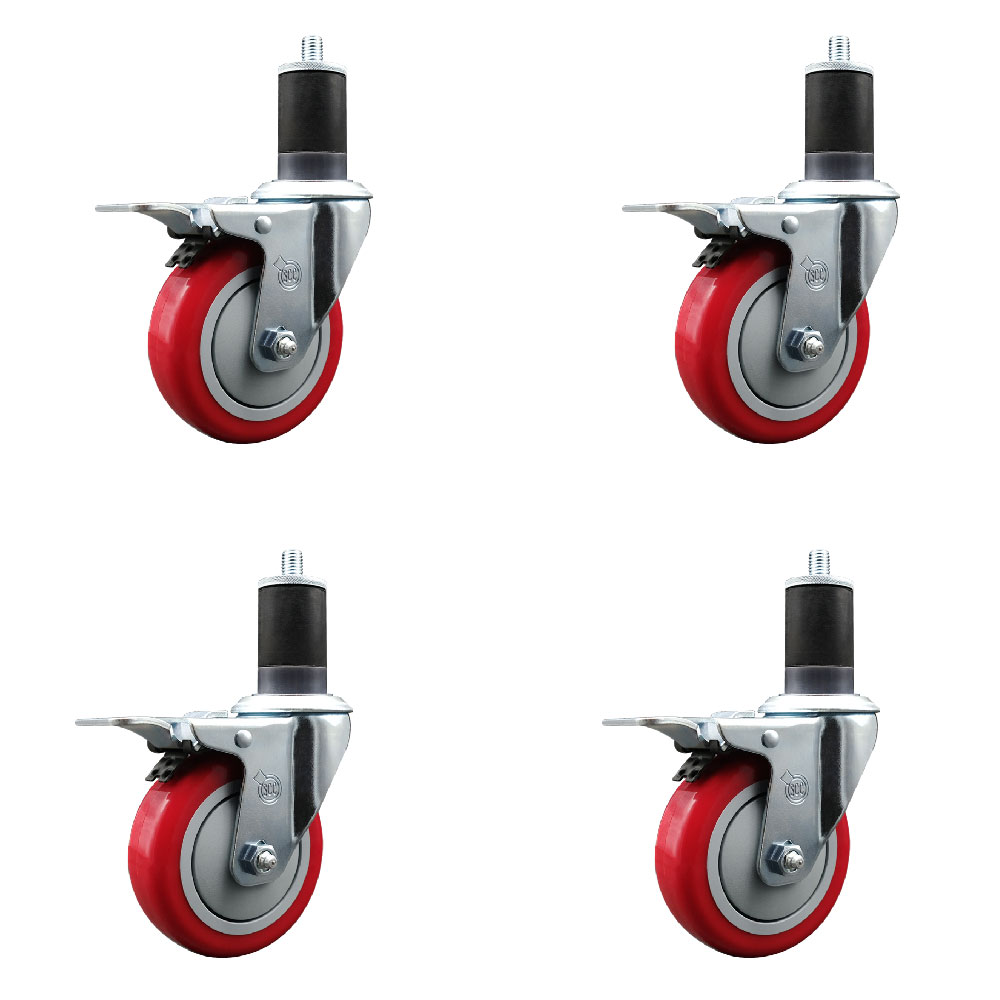 SCC-EXTTL20S414-PPUB-RED-158-4 Polyurethane Swivel Expanding Stem Caster with 4 in. Red Wheels & 1.63 in. Stems - Set of 4