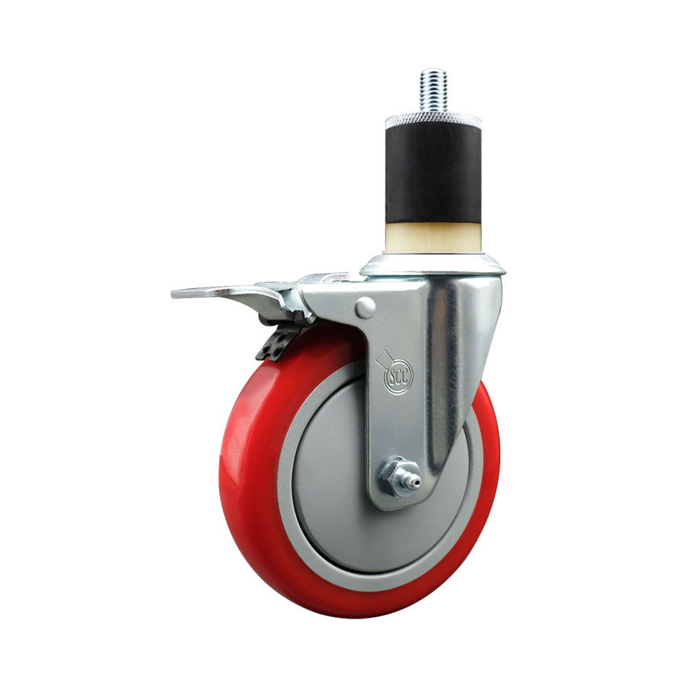 SCC-SSEXTTL20S514-PPUB-RED-178 Stainless Steel Polyurethane Expanding Stem Swivel Caster with 5 in. Red Wheel & 1.87 in. Stem & Total Locking Brake
