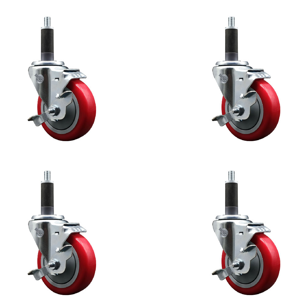 SCC-SSEX20S414-PPUB-RED-TLB-1-4 Stainless Steel Polyurethane Swivel Expanding Stem Caster with 4 in. Red Wheels & 1 in. Stems - Set of 4