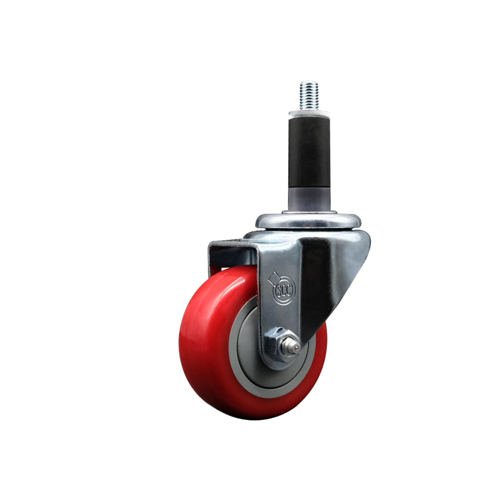 SCC-SSEX20S314-PPUB-RED-118 Stainless Steel Polyurethane Expanding Stem Swivel Caster with 3 in. Red Wheel & 1.13 in. Stem