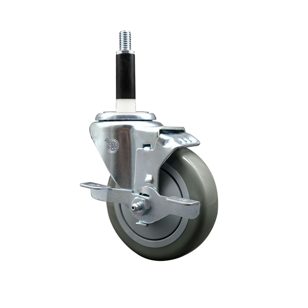 SCC-SSEX20S414-PPUB-TLB-78 Stainless Steel Polyurethane Expanding Stem Swivel Caster with 4 in. Gray Wheel & 0.87 in. Stem & Top Locking Brake