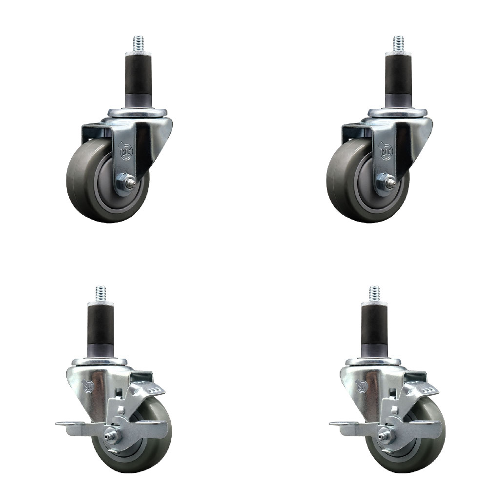 SCC-SSEX20S314-PPUB-2-TLB-2-114 Stainless Steel Polyurethane Swivel Expanding Stem Caster with 3 in. Gray Wheels & 1.25 in. Stems - Set of 4
