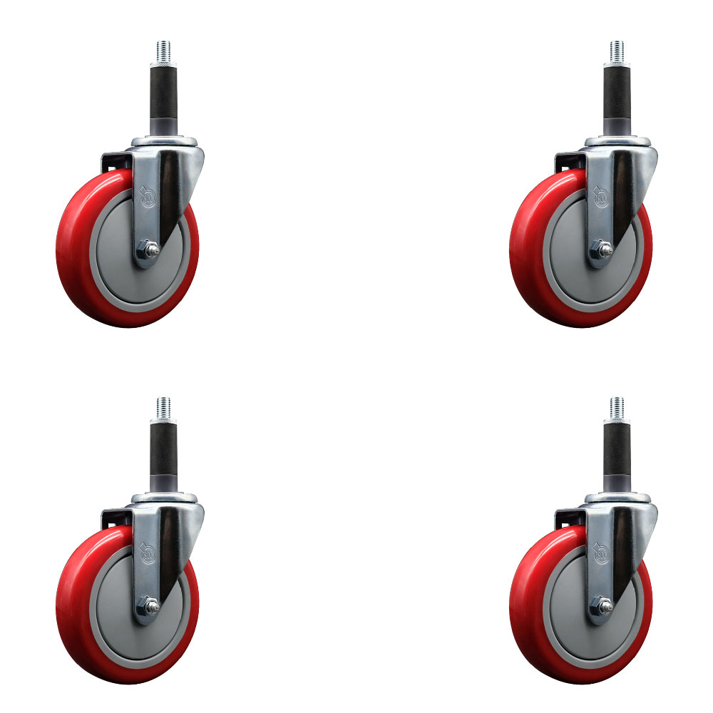 SCC-SSEX20S514-PPUB-RED-1-4 Stainless Steel Polyurethane Swivel Expanding Stem Caster with 5 in. Red Wheels & 1 in. Stems - Set of 4