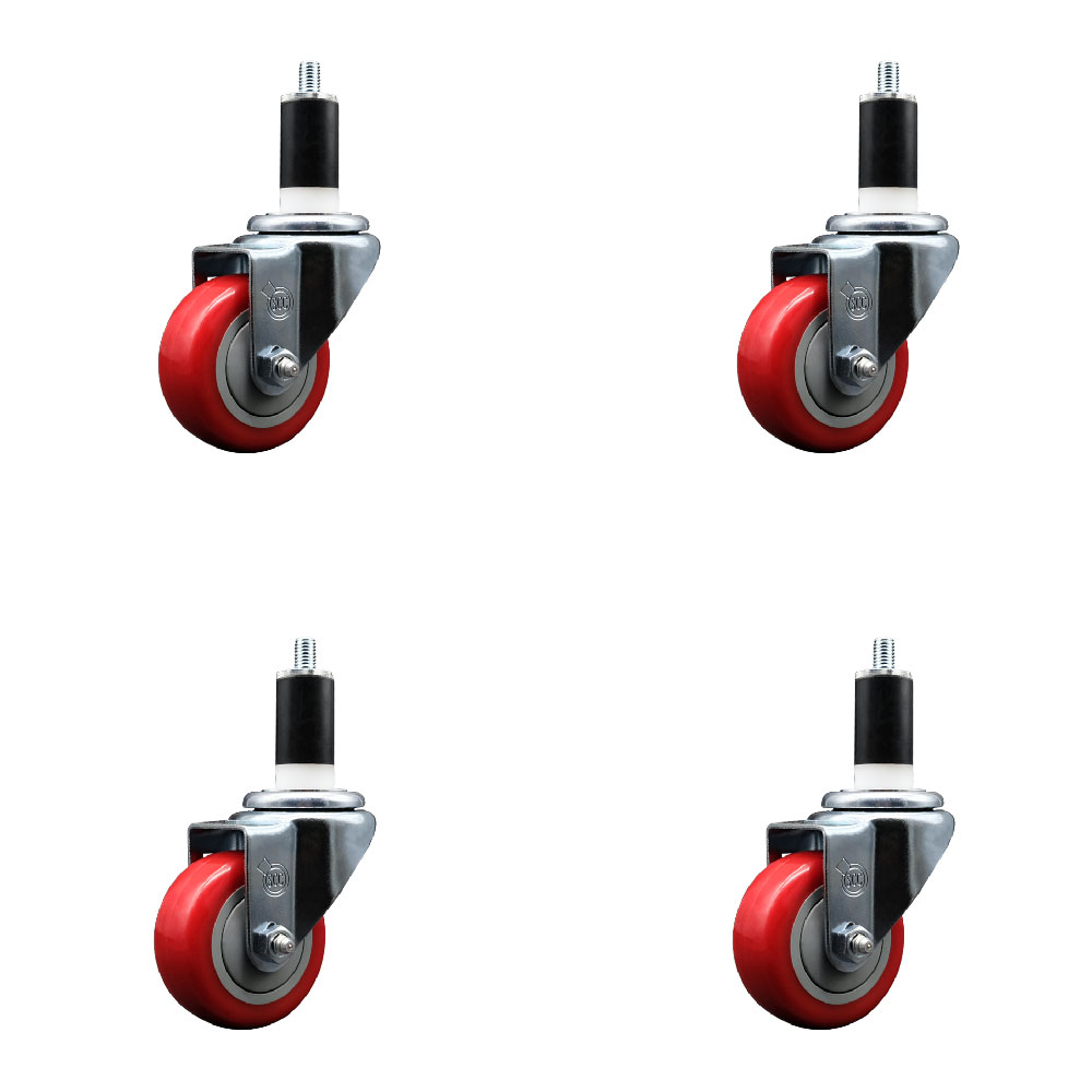 SCC-SSEX20S314-PPUB-RED-138-4 Stainless Steel Polyurethane Swivel Expanding Stem Caster with 3 in. Red Wheels & 1.38 in. Stems - Set of 4