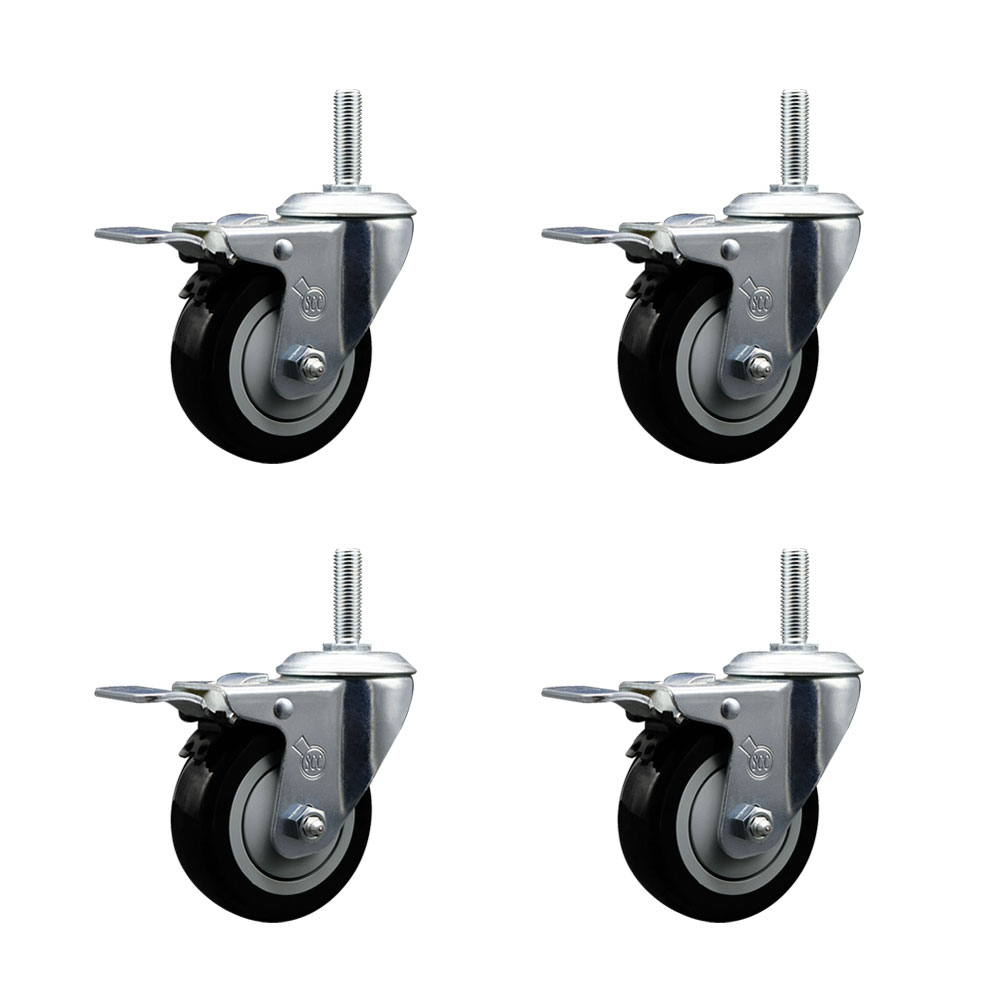 SCC-TSTTL20S3514-PPUB-BLK-58212-4 Polyurethane Swivel Threaded Stem Caster with 3.5 x 1.25 in. Black Wheels & 0.63 in. Stems - Set of 4