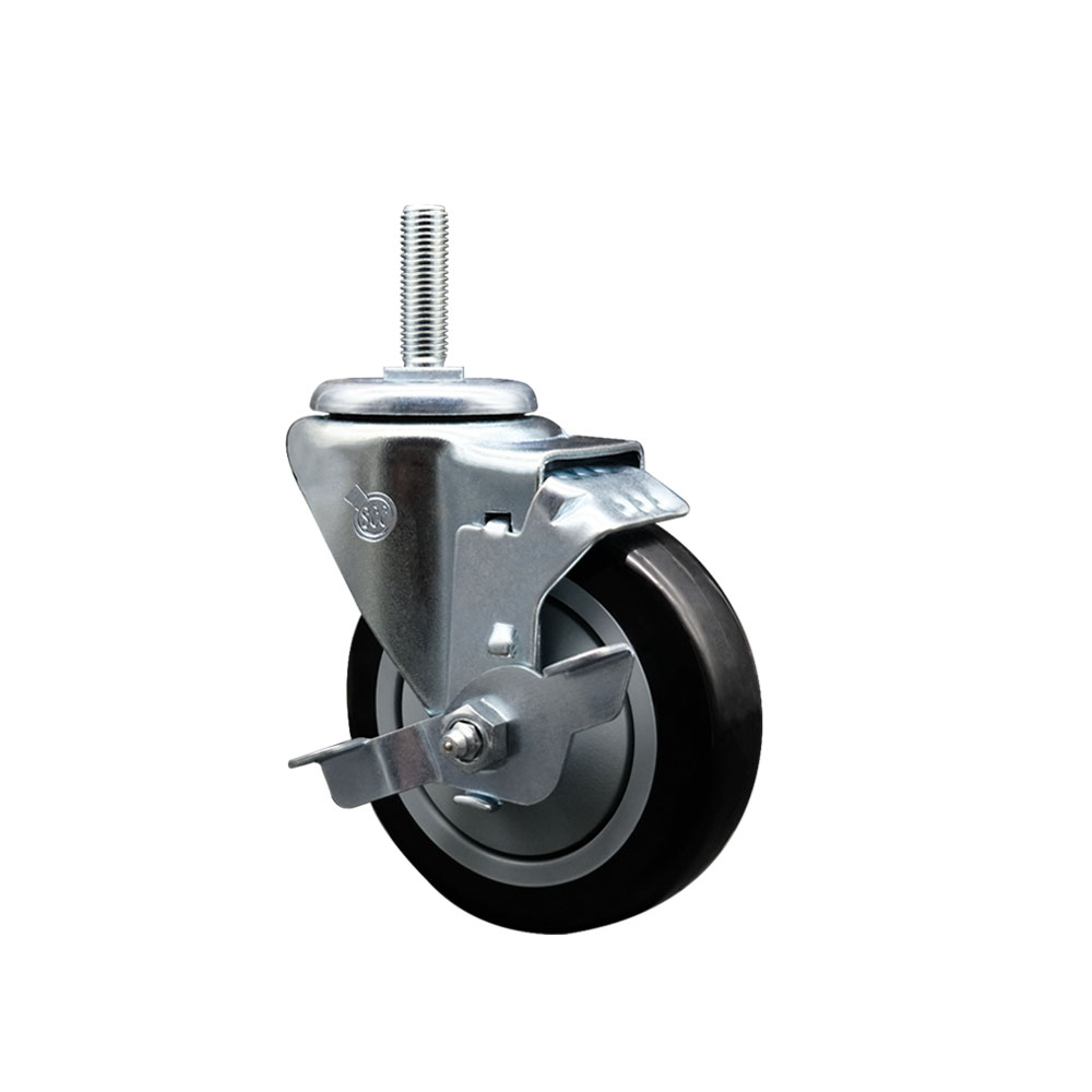 SCC-TS20S414-PPUB-BLK-TLB-58212 Polyurethane Swivel Threaded Stem Caster with 4 x 1.25 in. Black Wheel & 0.63 in. Stem & Top Locking Brake