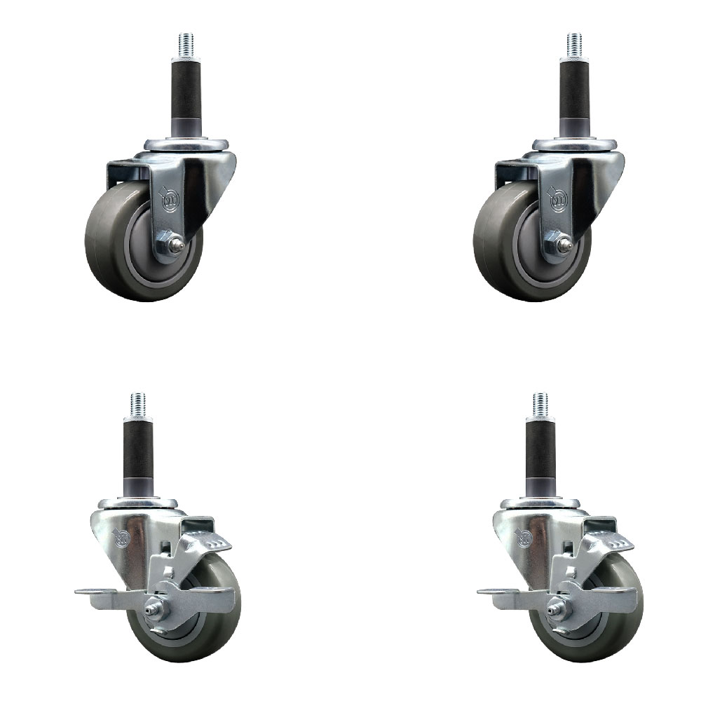SCC-SSEX20S314-PPUB-2-TLB-2-1 Stainless Steel Polyurethane Swivel Expanding Stem Caster with 3 in. Gray Wheels & 1 in. Stems - Set of 4