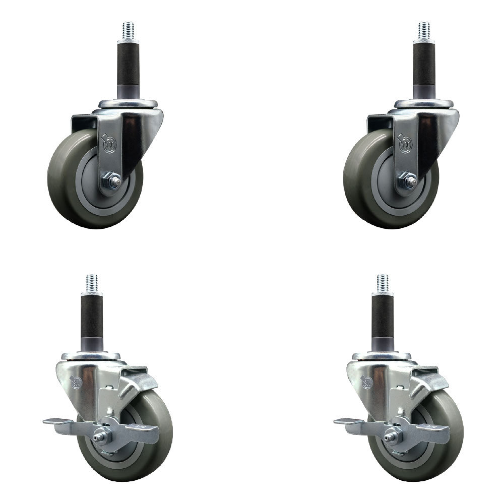 SCC-SSEX20S3514-PPUB-2-TLB-2-1 Stainless Steel Polyurethane Swivel Expanding Stem Caster with 3.5 in. Gray Wheels & 1 in. Stems - Set of 4