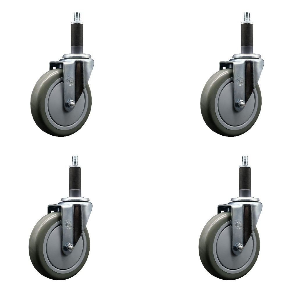 SCC-SSEX20S514-PPUB-1-4 Stainless Steel Polyurethane Swivel Expanding Stem Caster with 5 in. Gray Wheels & 1 in. Stems - Set of 4