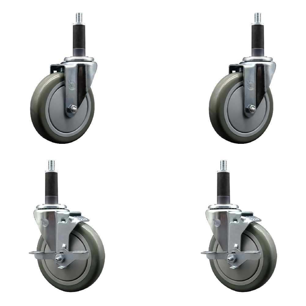 SCC-SSEX20S514-PPUB-2-TLB-2-1 Stainless Steel Polyurethane Swivel Expanding Stem Caster with 5 in. Gray Wheels & 1 in. Stems - Set of 4