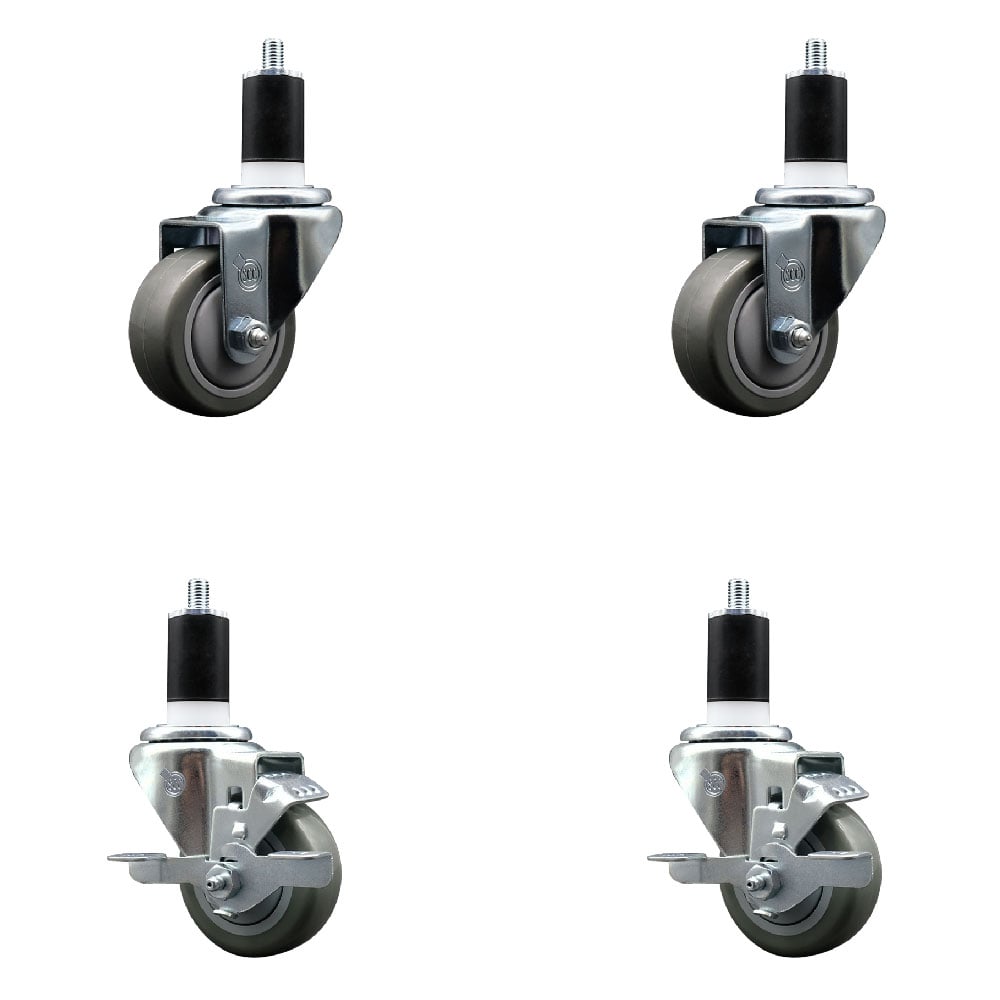 SCC-SSEX20S314-PPUB-2-TLB-2-112 Stainless Steel Polyurethane Swivel Expanding Stem Caster with 3 in. Gray Wheels & 1.5 in. Stems - Set of 4