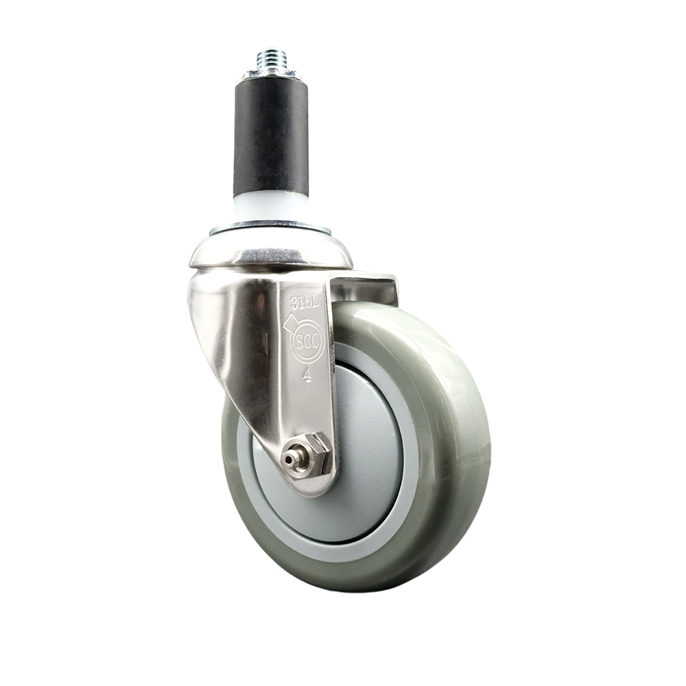 SCC-SS316EX20S414-PPUB-138 Polyurethane Swivel Stem Caster with 4 in. Gray Caster Wheels, 1.38 in. Expanding Stem - 316 Stainless Steel Caster