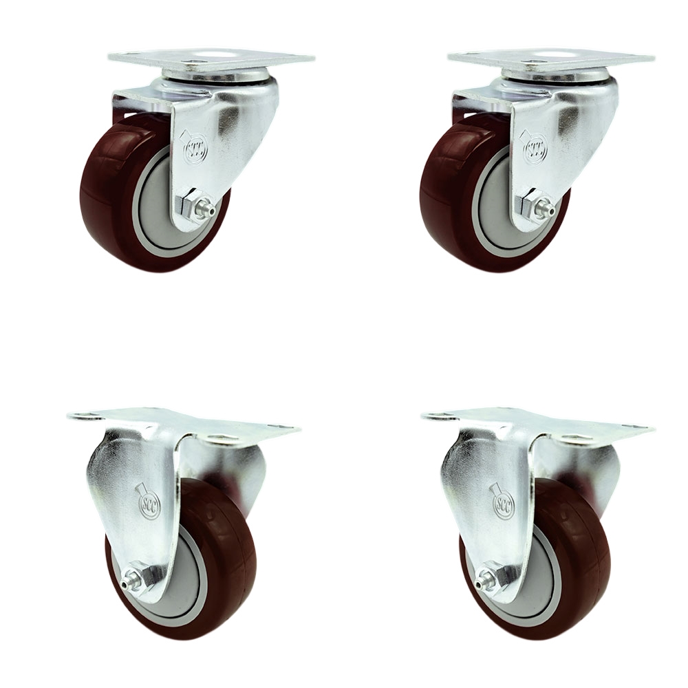 SCC-SS20S314-PPUB-MRN-2-R314-2 Stainless Steel Polyurethane Swivel Top Plate Caster with 3 x 1.25 in. Maroon Wheels - Set of 4