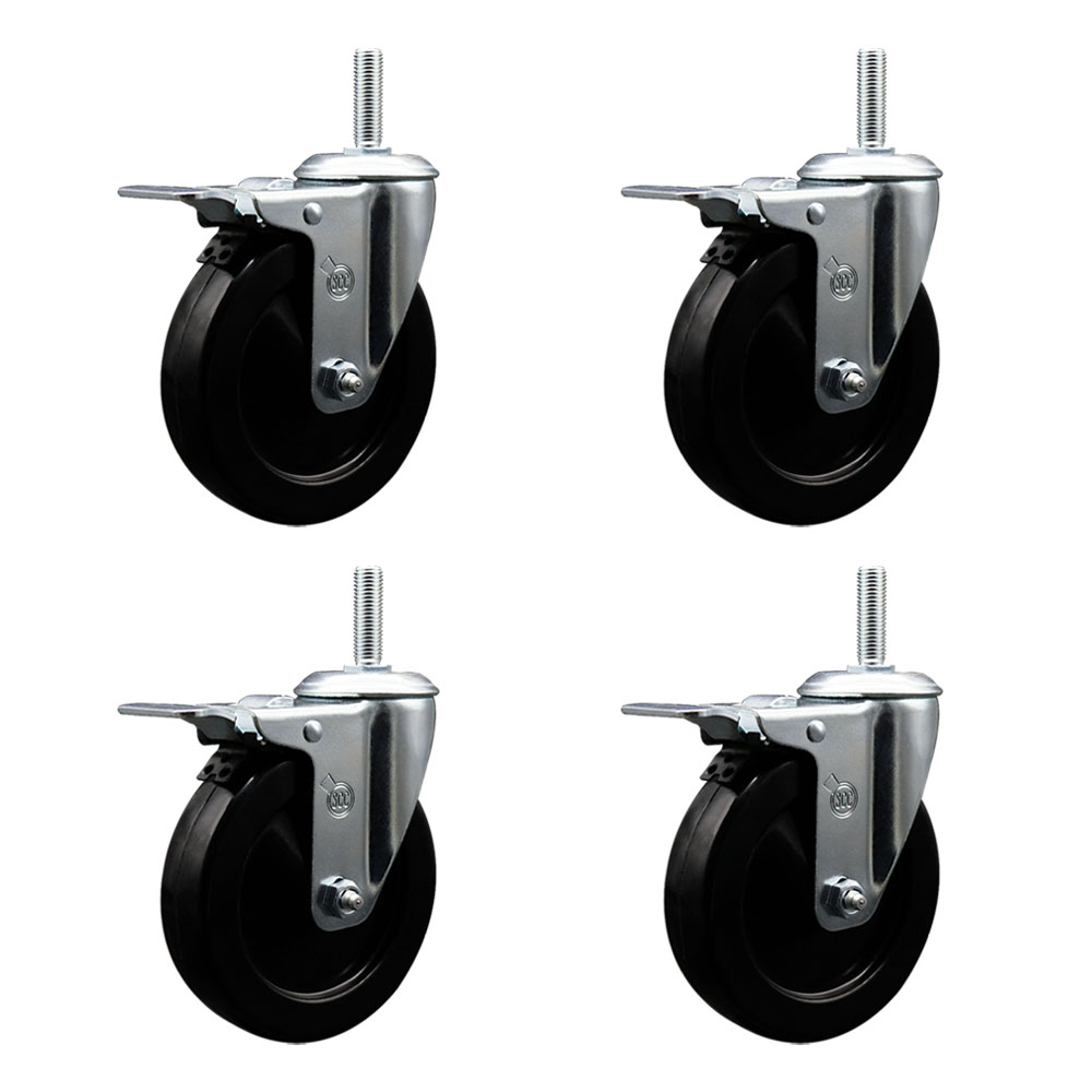 SCC-TSTTL20S514-HRS-34212-4 Hard Rubber Swivel Threaded Stem Caster with 5 x 1.25 in. Black Wheels & 0.75 in. Stems - Set of 4