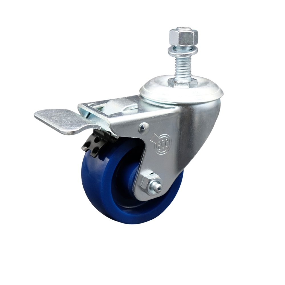 SCC-TSTTL20S3514-SPUS-121315 Solid Polyurethane Swivel Threaded Stem Caster with 3.5 x 1.25 in. Blue Wheel & 0.5 in. Stem & Total Locking Brake