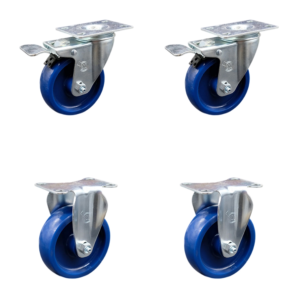 SCC-TTL20S414-SPUS-2-R-2 Solid Polyurethane Swivel Top Plate Caster with 4 x 1.25 in. Blue Wheels - Set of 4