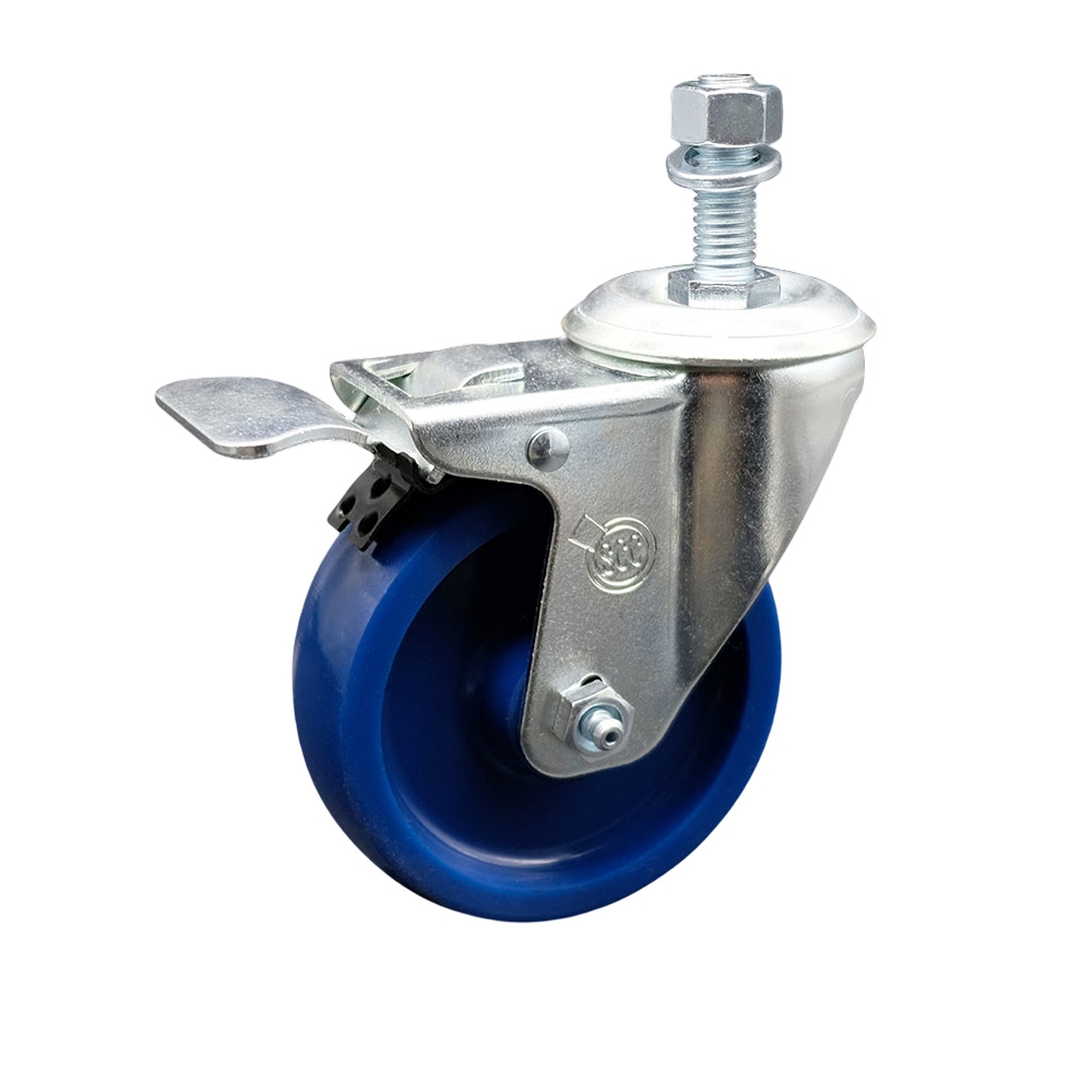 SCC-TSTTL20S414-SPUS-121315 Solid Polyurethane Swivel Threaded Stem Caster with 4 x 1.25 in. Blue Wheel & 0.5 in. Stem & Total Locking Brake