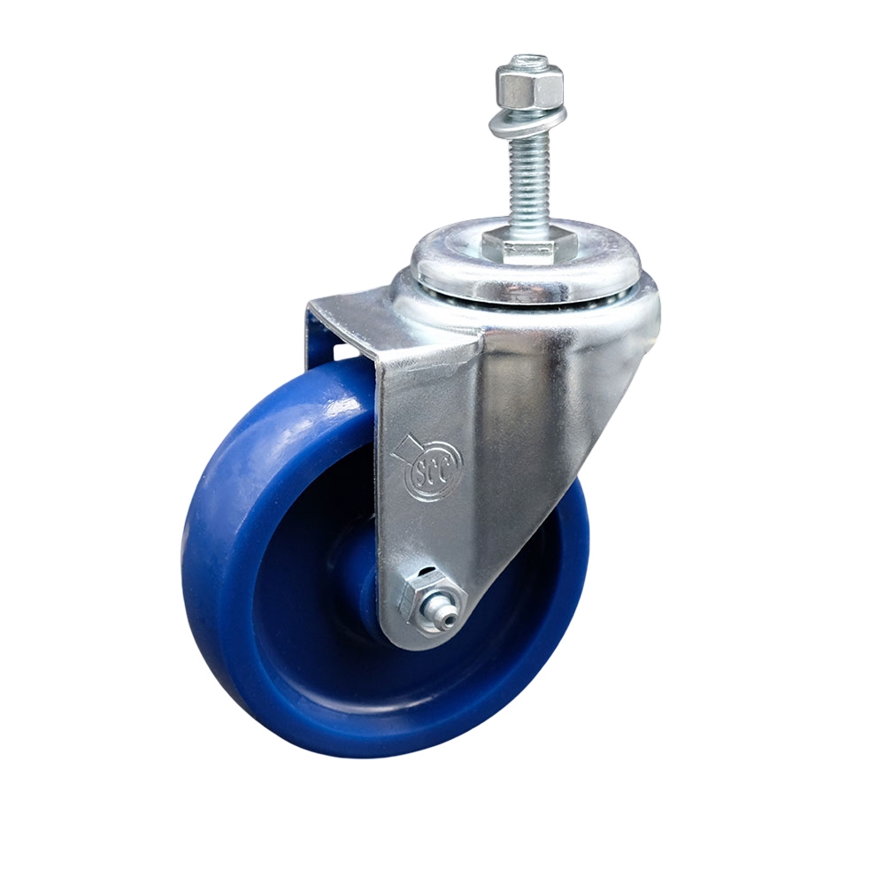 SCC-SSTS20S414-SPUS-381615 Stainless Steel Solid Polyurethane Swivel Threaded Stem Caster with 4 x 1.25 in. Blue Wheel & 0.38 in. Stem