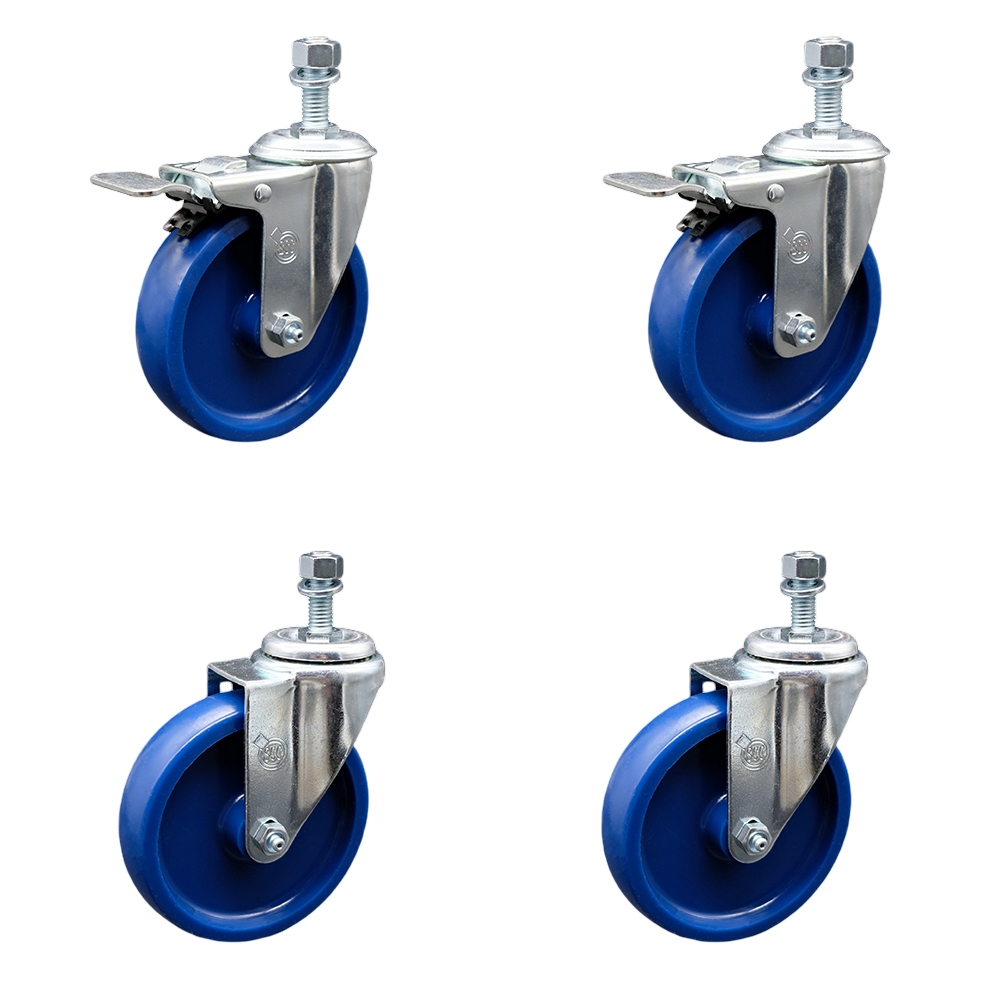 SCC-TSTTL20S514-SPUS-121315-2-S-2 Solid Polyurethane Swivel Threaded Stem Caster with 5 x 1.25 in. Blue Wheels & 0.5 in. Stems - Set of 4