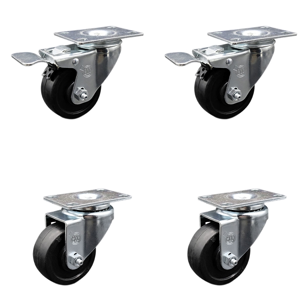 SCC-TTL20S314-SRS-2-S-2 Soft Rubber Swivel Top Plate Caster with 3 in. Black Wheels - Set of 4