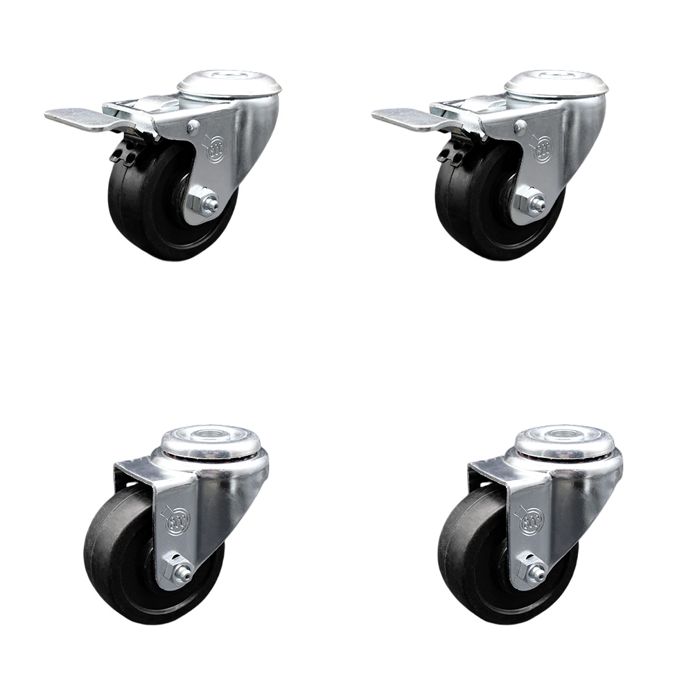 SCC-BHTTL20S3514-SRS-2-S-2 Soft Rubber Swivel Bolt Hole Caster with 3.5 x 1.25 in. Black Wheels - Set of 4