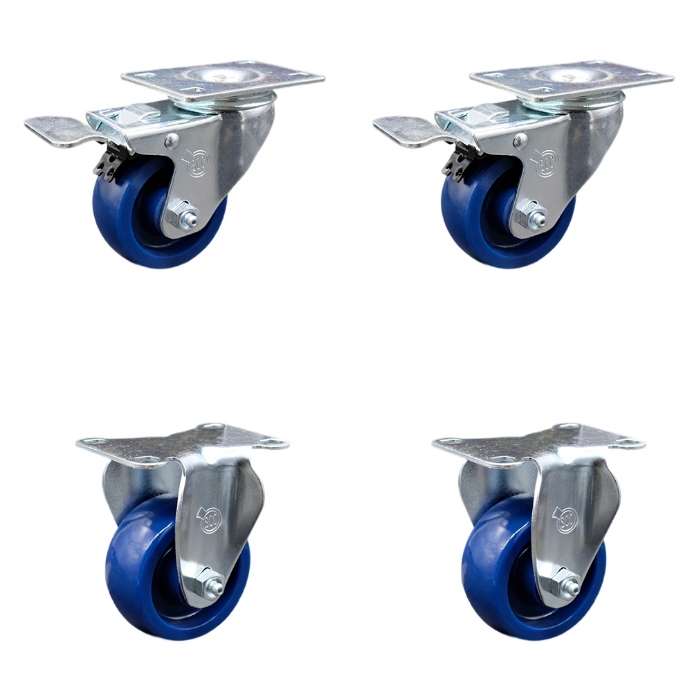 SCC-TTL20S314-SPUS-2-R-2 Solid Polyurethane Swivel Top Plate Caster with 3 x 1.25 in. Blue Wheels - Set of 4