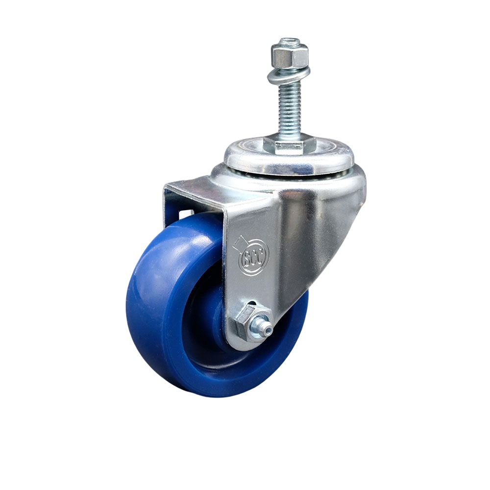 SCC-SSTS20S314-SPUS-M1015 Stainless Steel Solid Polyurethane Swivel Threaded Stem Caster with 3 x 1.25 in. Blue Wheel & 10 mm Stem