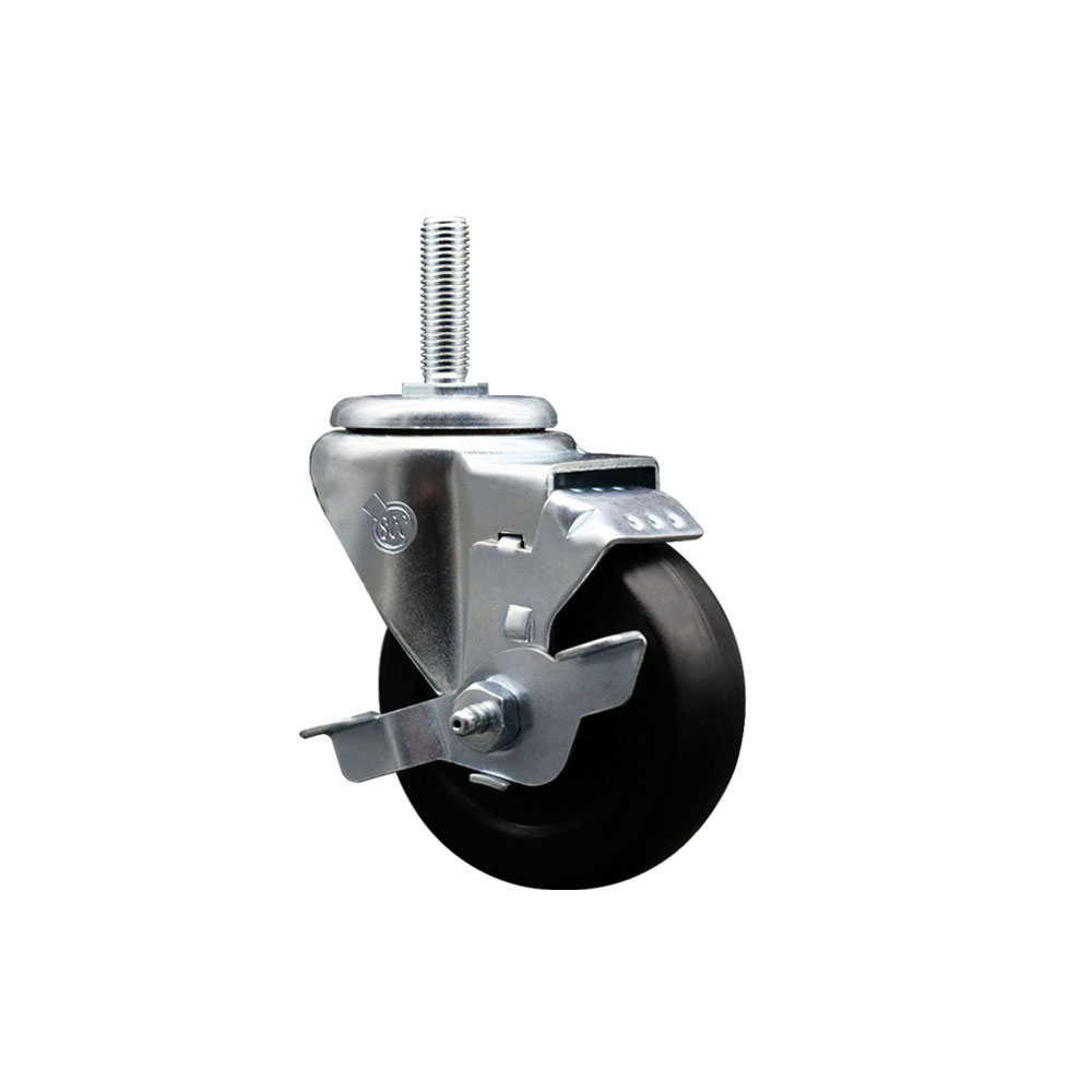 SCC-TS20S3514-HRS-TLB-58212 Hard Rubber Swivel Threaded Stem Caster with 3.5 x 1.25 in. Black Wheel & 0.63 in. Stem & Top Locking Brake