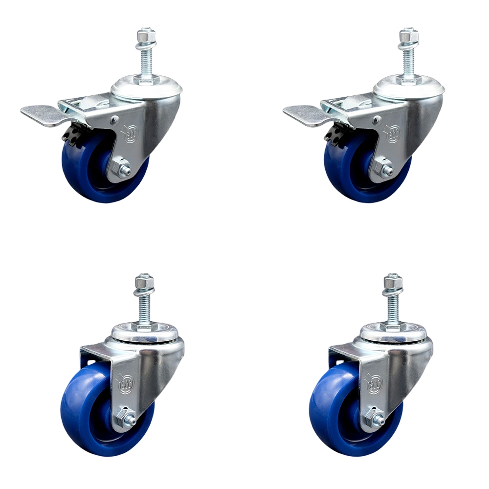 SCC-TSTTL20S3514-SPUS-381615-2-S-2 Solid Polyurethane Swivel Threaded Stem Caster with 3.5 x 1.25 in. Blue Wheels & 0.38 in. Stems - Set of 4