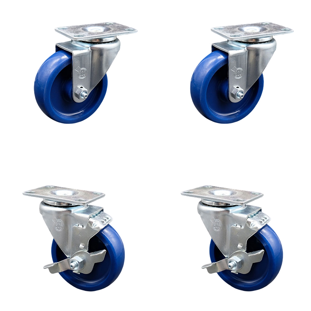 SCC-20S414-SPUS-2-TLB-2 Solid Polyurethane Swivel Top Plate Caster with 4 x 1.25 in. Blue Wheels - Set of 4