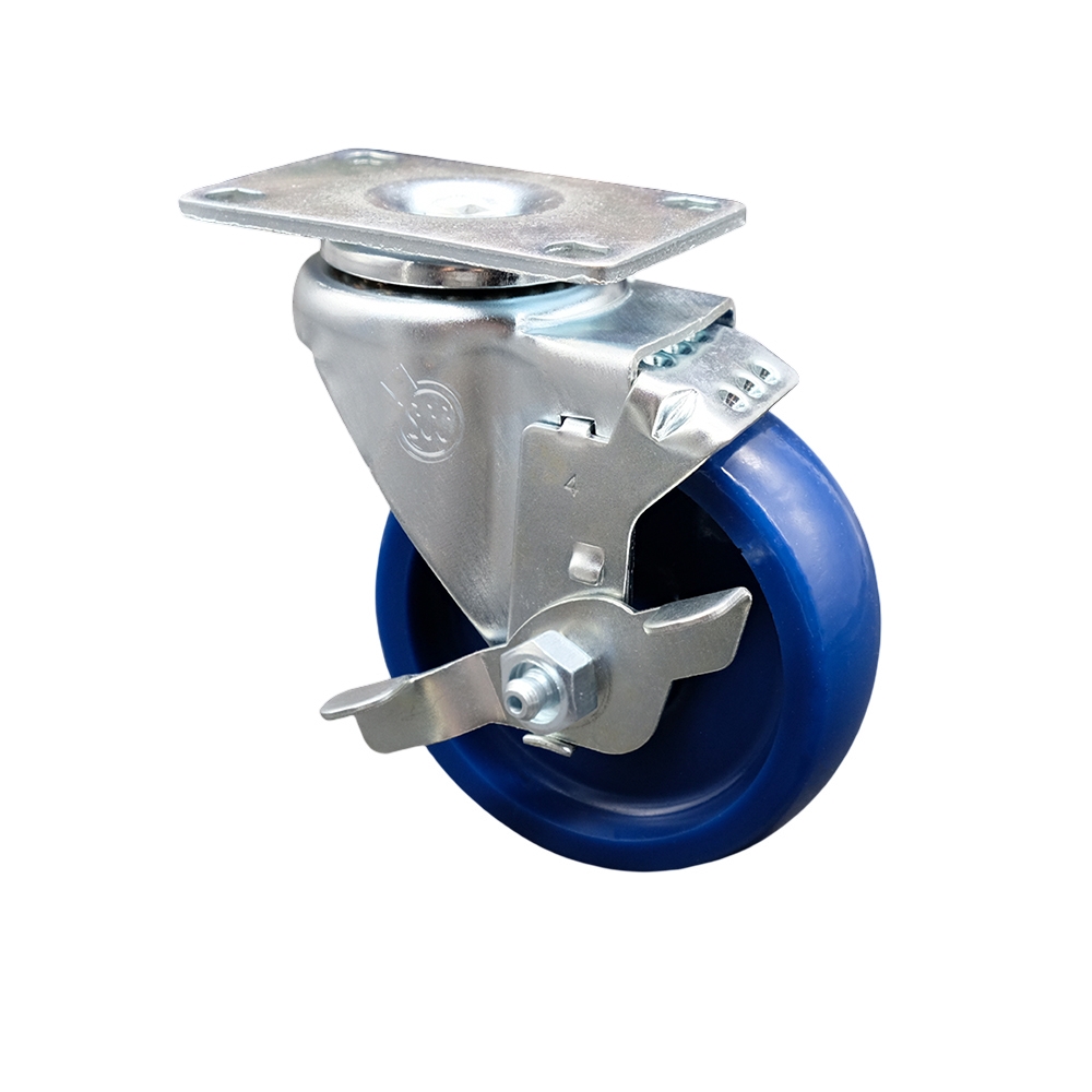 SCC-SS20S414-SPUS-TLB Stainless Steel Solid Polyurethane Swivel Top Plate Swivel Caster with 4 x 1.25 in. Blue Wheel & Top Locking Brake
