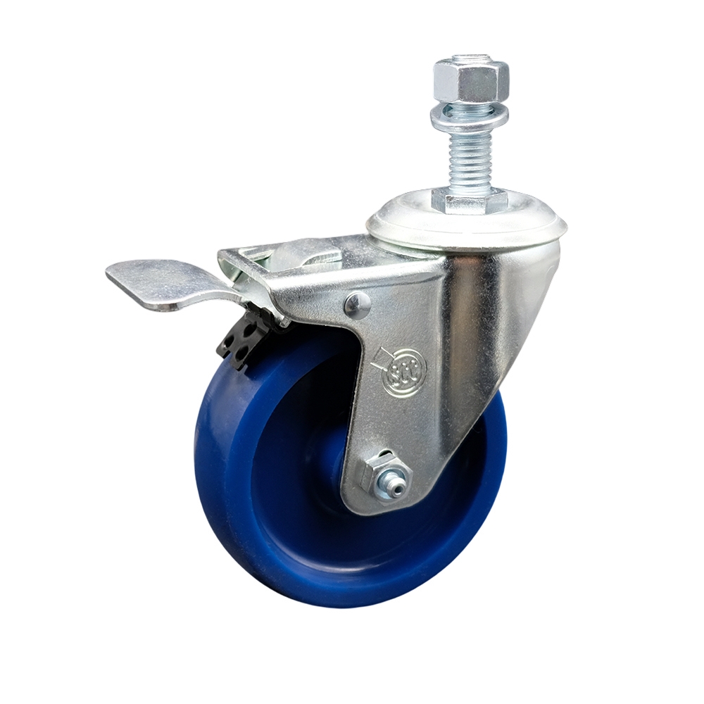 SCC-TSTTL20S414-SPUS-M1215 Solid Polyurethane Swivel Threaded Stem Caster with 4 x 1.25 in. Blue Wheel & 12 mm Stem & Total Locking Brake