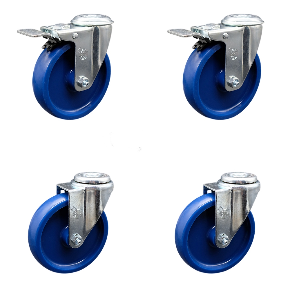 SCC-BHTTL20S514-SPUS-2-S-2 Solid Polyurethane Swivel Bolt Hole Caster with 5 x 1.25 in. Blue Wheels - Set of 4