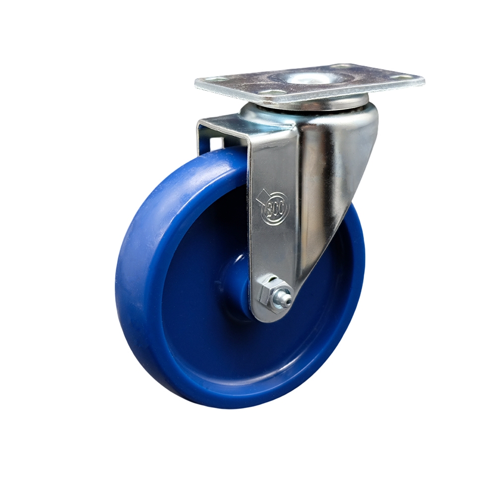SCC-SS20S514-SPUS Stainless Steel Solid Polyurethane Swivel Top Plate Swivel Caster with 5 x 1.25 in. Blue Wheel