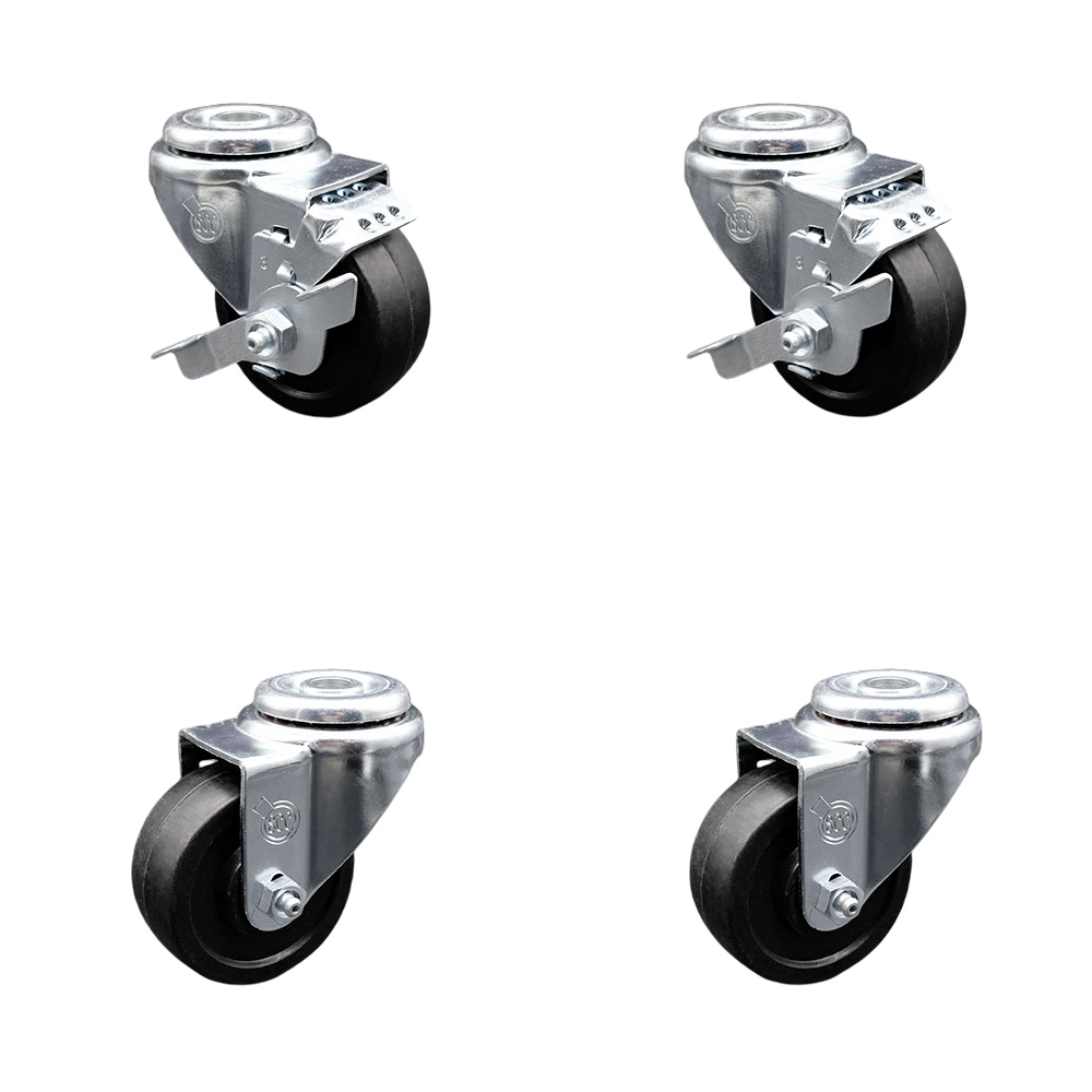 SCC-BH20S314-SRS-2-TLB-2 Soft Rubber Swivel Bolt Hole Caster with 3 x 1.25 in. Black Wheels - Set of 4